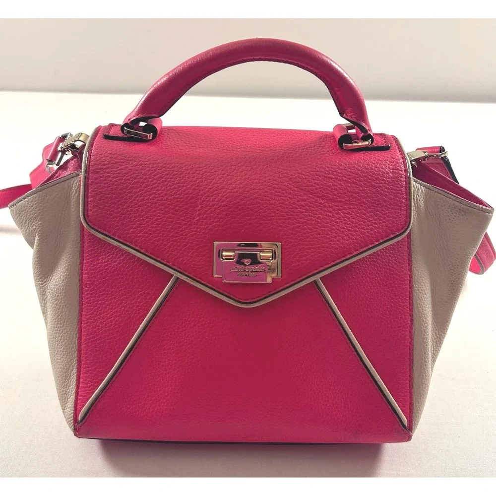 Kate Spade Wesley Place Small Laurel Satchel Colorblock Pink Cream Leather Bag